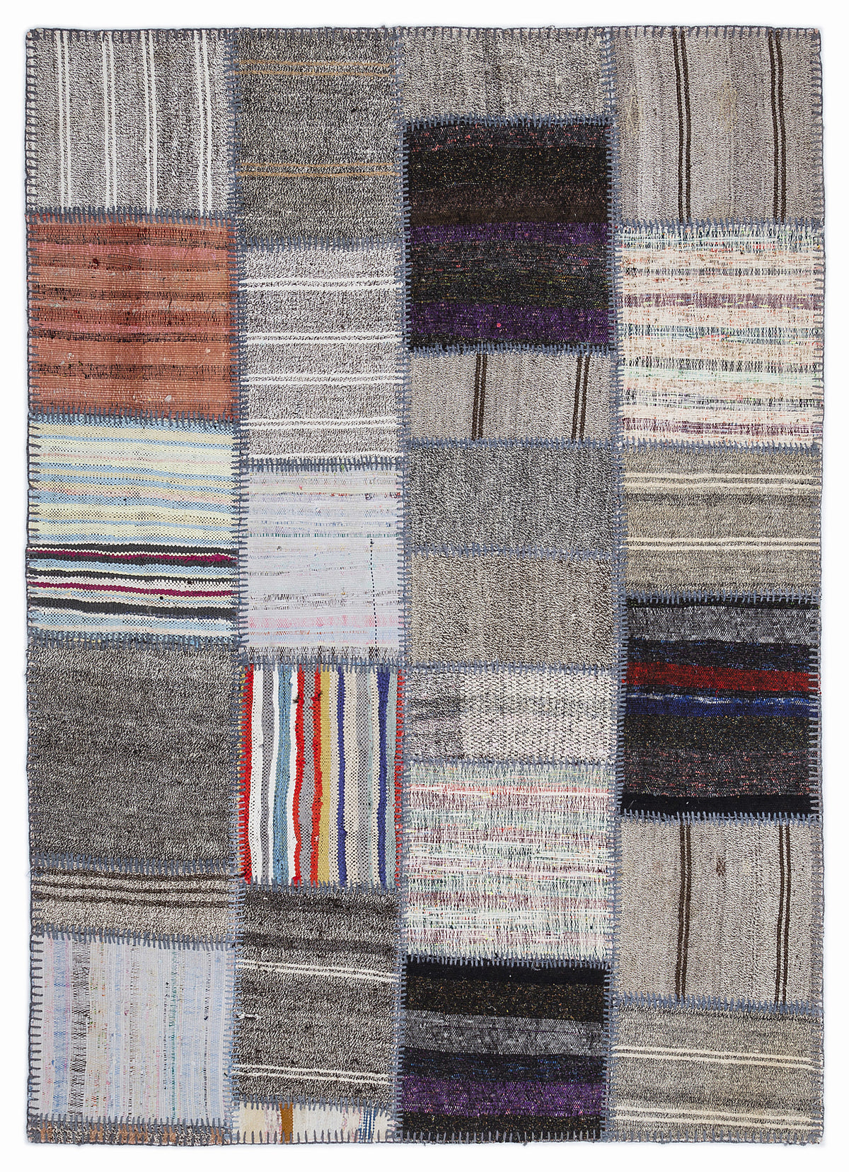 Striped Over Dyed Kilim Patchwork Unique Rug 5&#39;3&#39;&#39; x 7&#39;7&#39;&#39; ft 160 x 230 cm