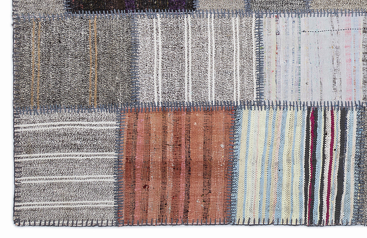 Striped Over Dyed Kilim Patchwork Unique Rug 5&#39;3&#39;&#39; x 7&#39;7&#39;&#39; ft 160 x 230 cm