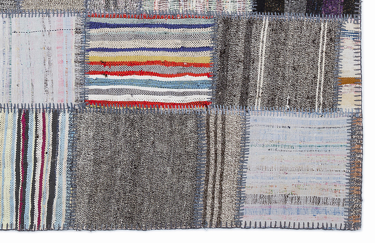 Striped Over Dyed Kilim Patchwork Unique Rug 5&#39;3&#39;&#39; x 7&#39;7&#39;&#39; ft 160 x 230 cm