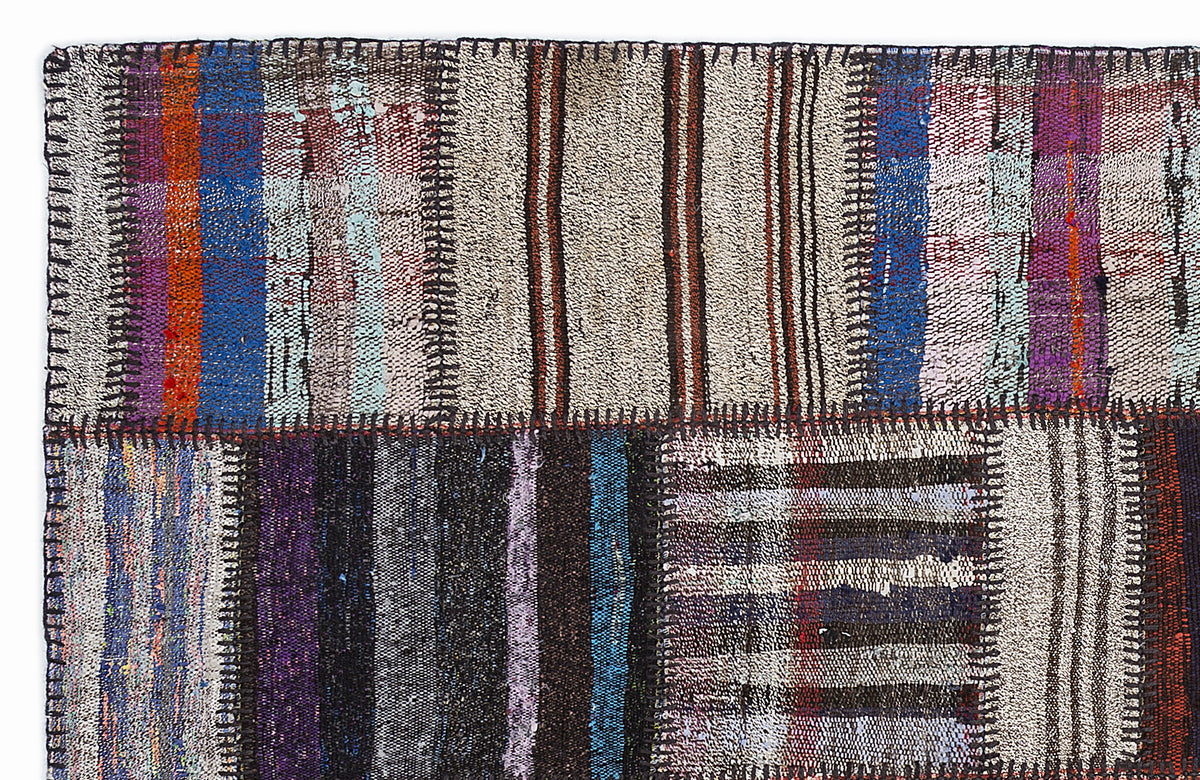 Striped Over Dyed Kilim Patchwork Unique Rug 5&#39;3&#39;&#39; x 7&#39;7&#39;&#39; ft 160 x 230 cm