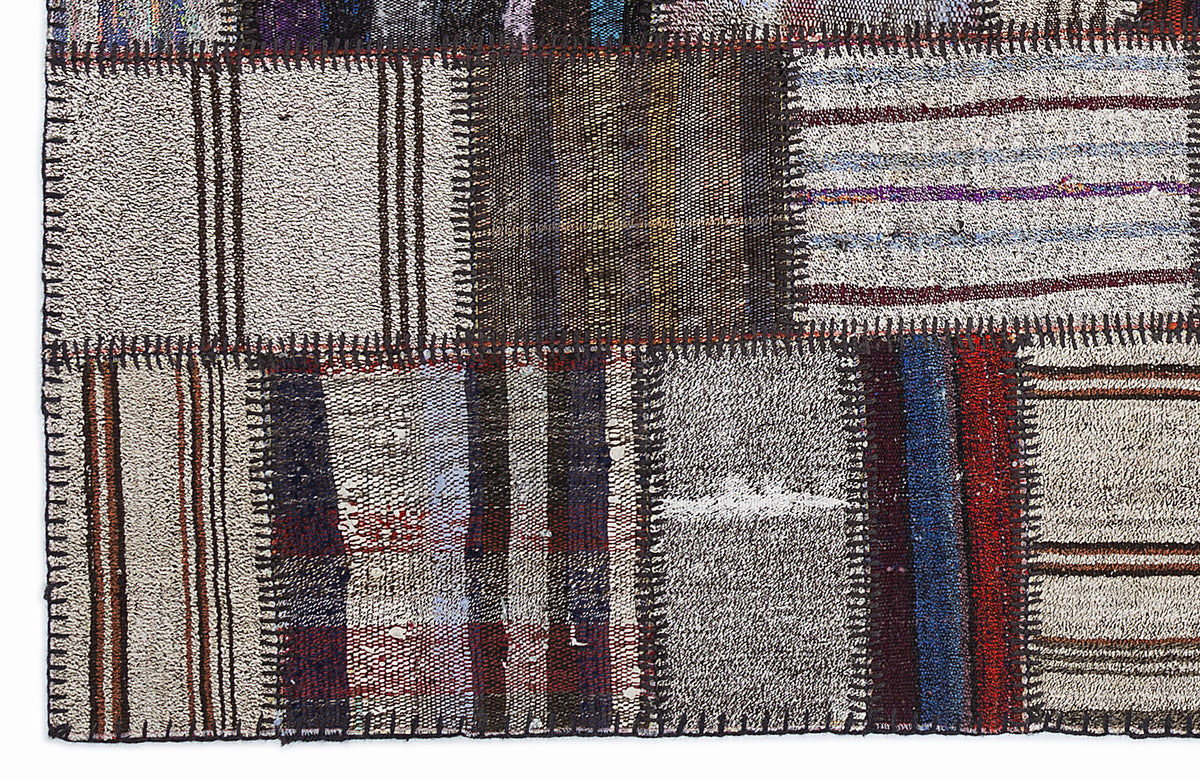 Striped Over Dyed Kilim Patchwork Unique Rug 5&#39;3&#39;&#39; x 7&#39;7&#39;&#39; ft 160 x 230 cm