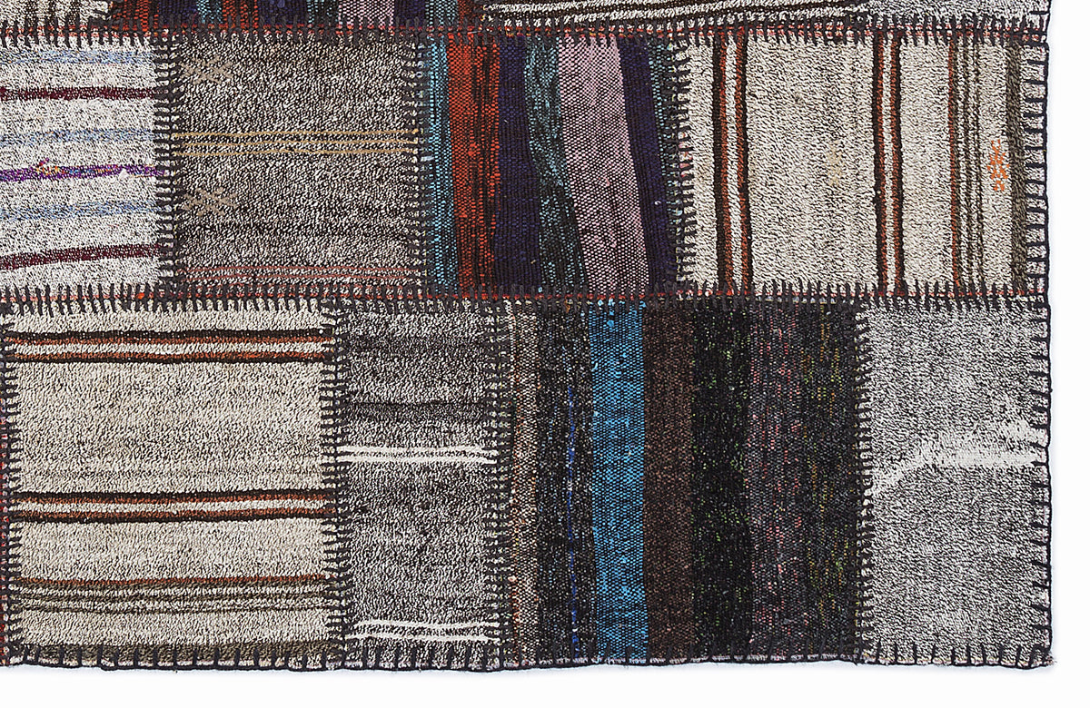 Striped Over Dyed Kilim Patchwork Unique Rug 5&#39;3&#39;&#39; x 7&#39;7&#39;&#39; ft 160 x 230 cm