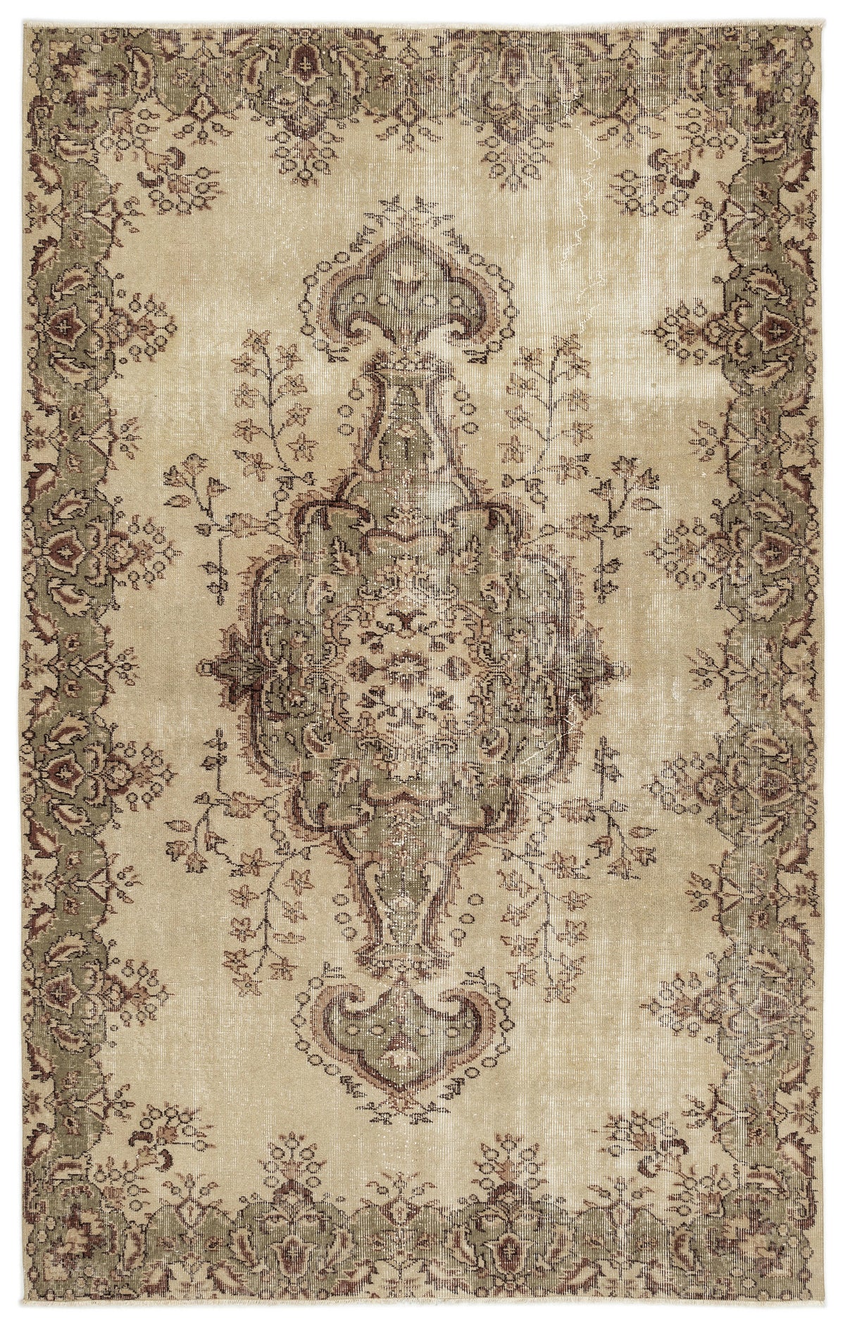Beige Over Dyed Vintage Rug 5&#39;7&#39;&#39; x 8&#39;10&#39;&#39; ft 169 x 268 cm