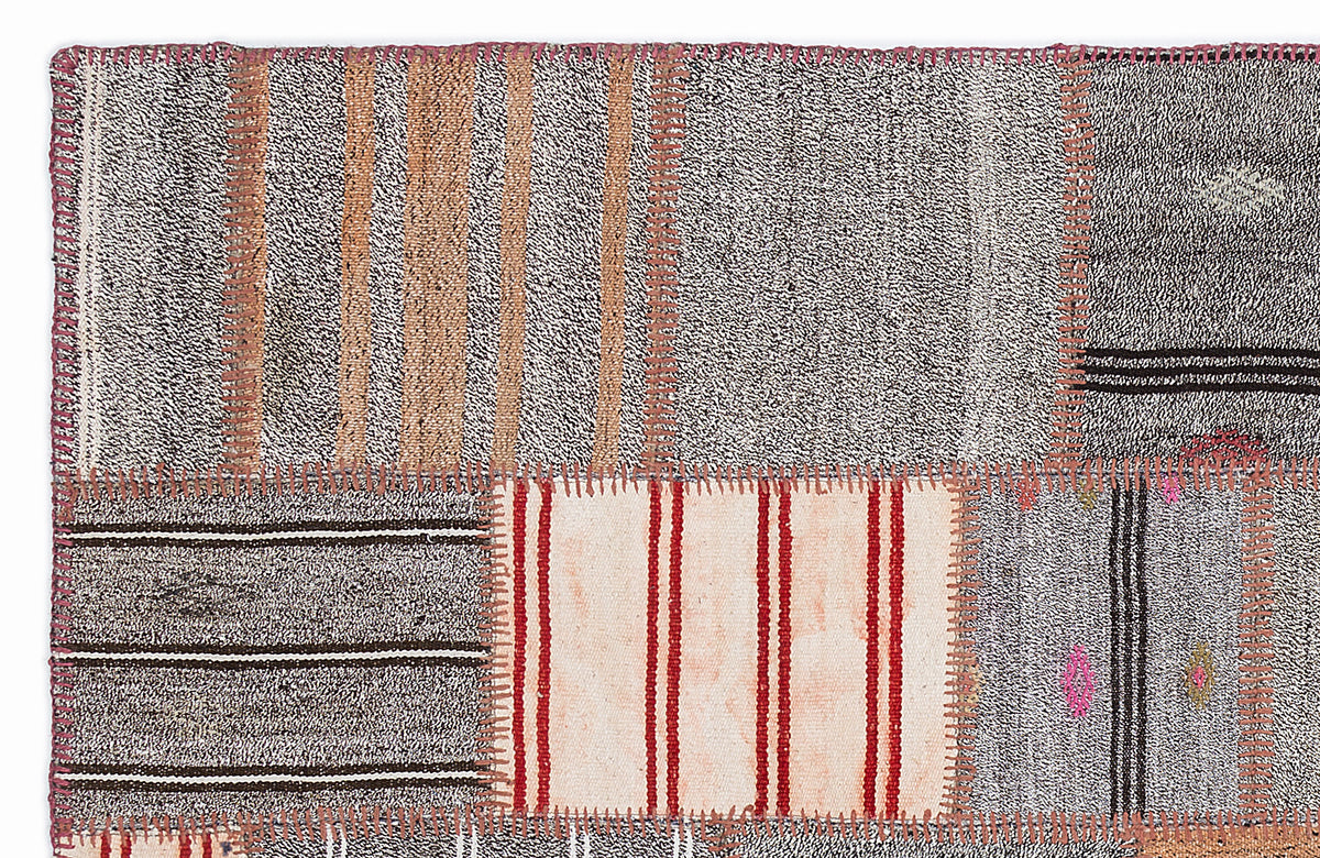 Striped Over Dyed Kilim Patchwork Unique Rug 5&#39;3&#39;&#39; x 7&#39;7&#39;&#39; ft 160 x 230 cm