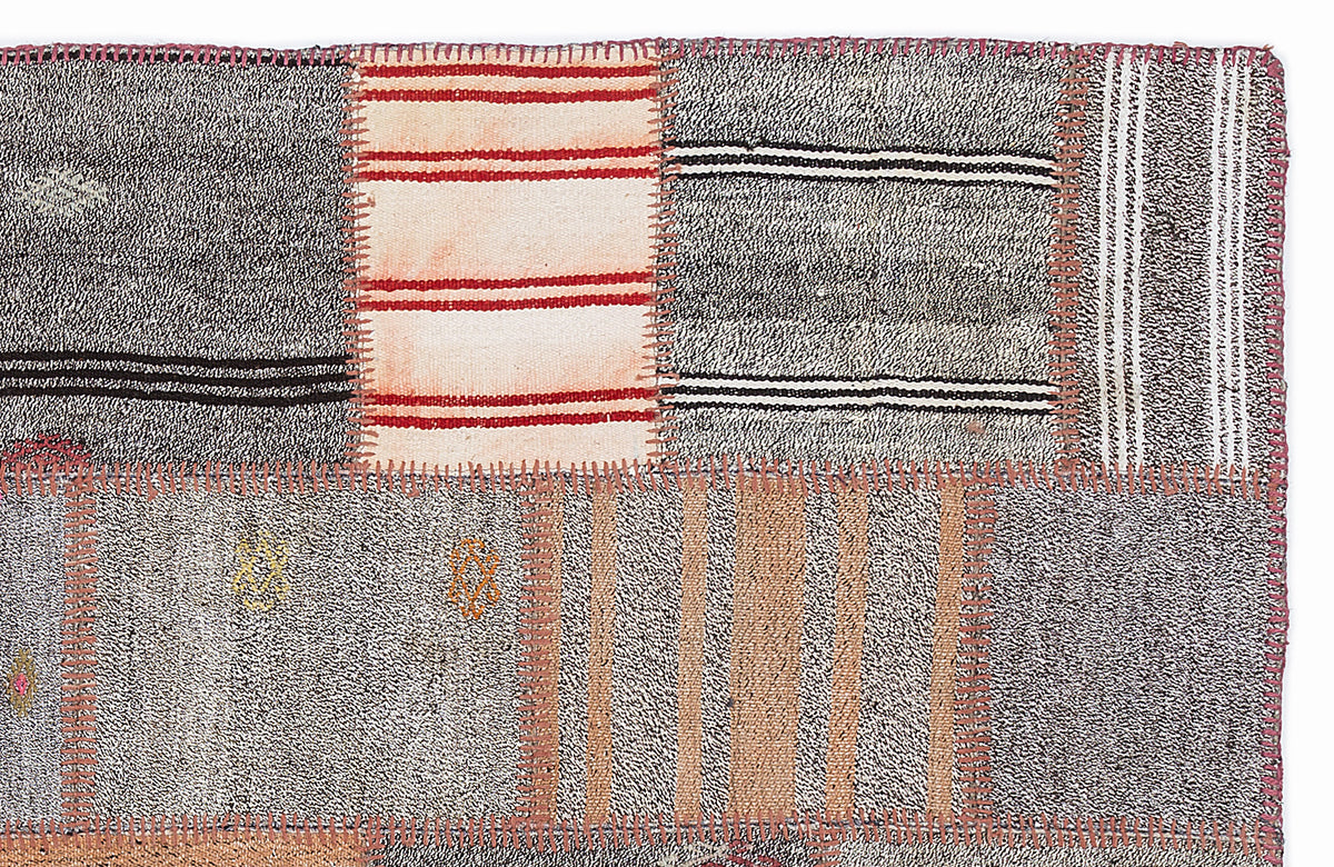Striped Over Dyed Kilim Patchwork Unique Rug 5&#39;3&#39;&#39; x 7&#39;7&#39;&#39; ft 160 x 230 cm