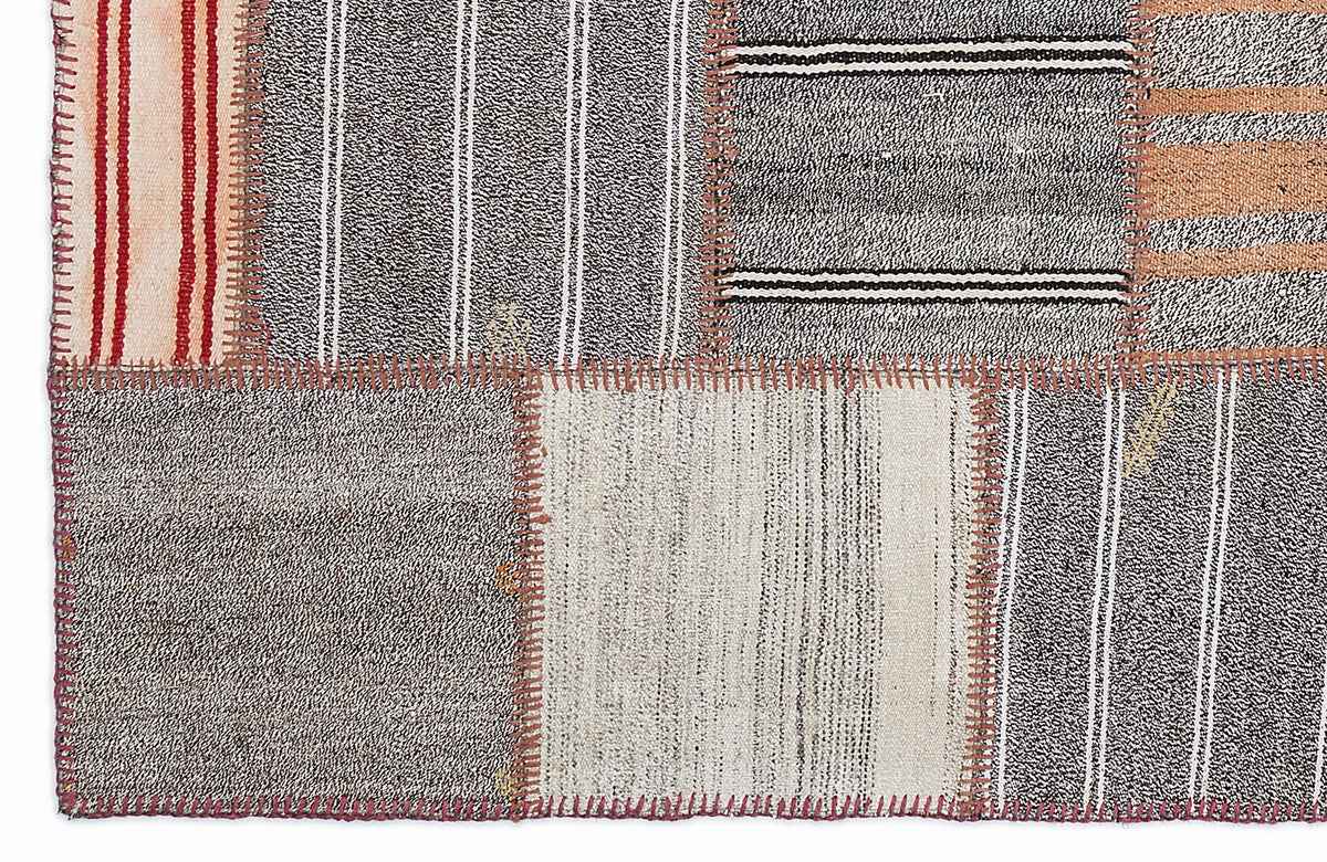 Striped Over Dyed Kilim Patchwork Unique Rug 5&#39;3&#39;&#39; x 7&#39;7&#39;&#39; ft 160 x 230 cm