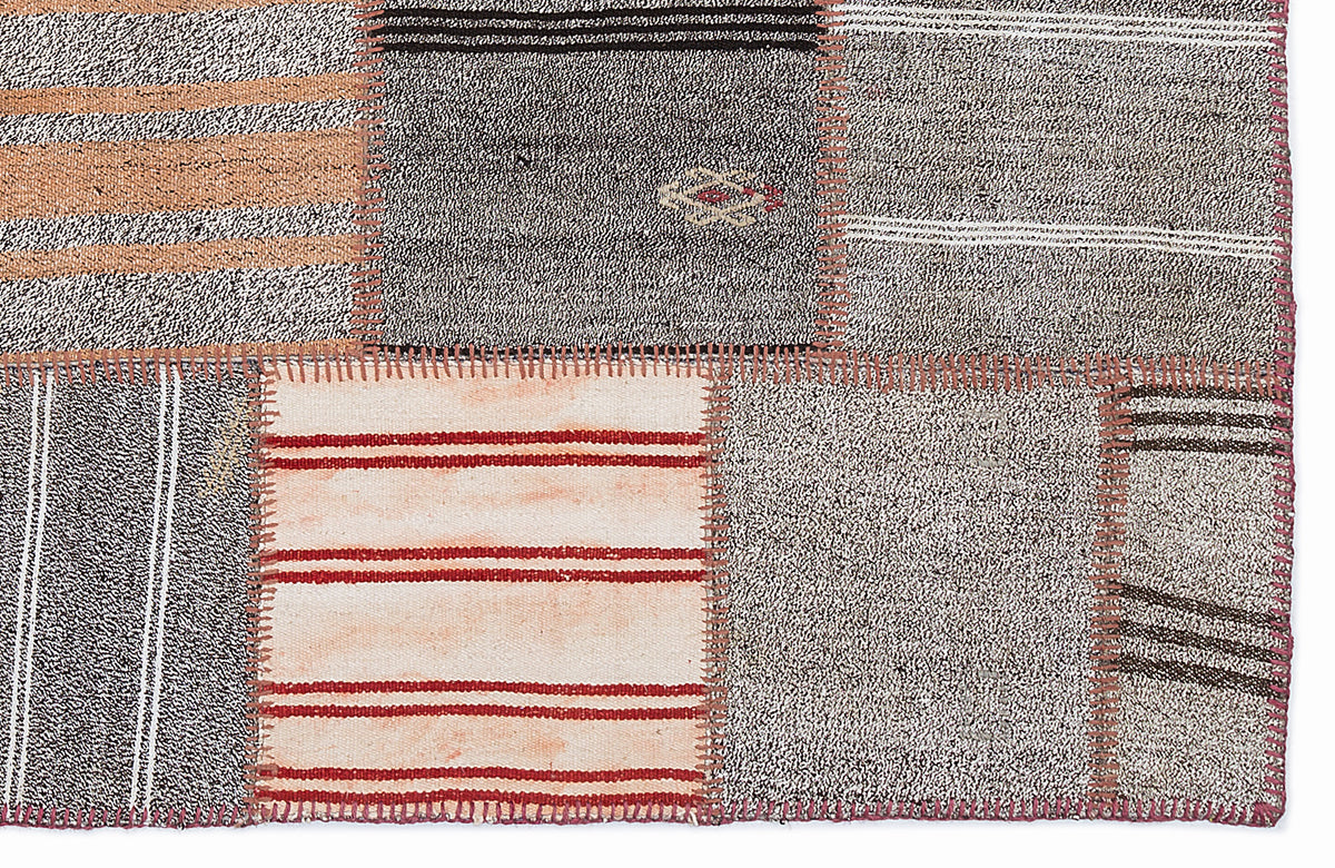 Striped Over Dyed Kilim Patchwork Unique Rug 5&#39;3&#39;&#39; x 7&#39;7&#39;&#39; ft 160 x 230 cm