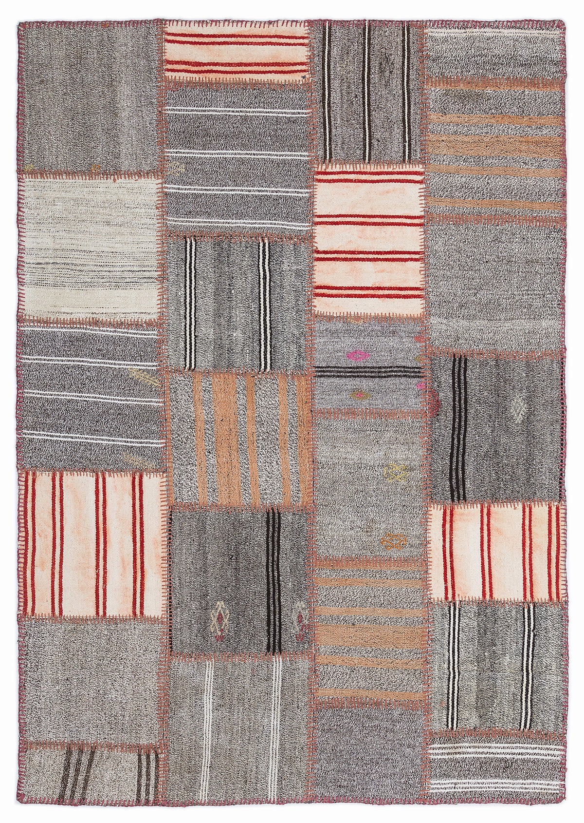 Striped Over Dyed Kilim Patchwork Unique Rug 5&#39;3&#39;&#39; x 7&#39;7&#39;&#39; ft 160 x 230 cm