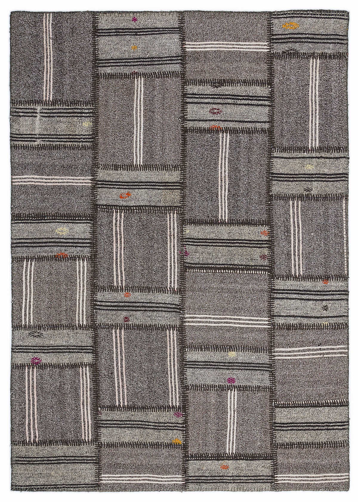 Striped Over Dyed Kilim Patchwork Unique Rug 5&#39;3&#39;&#39; x 7&#39;7&#39;&#39; ft 160 x 230 cm