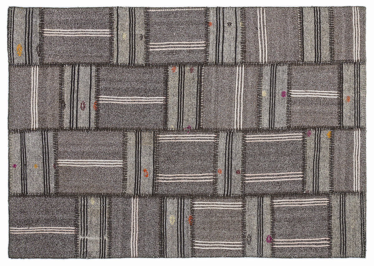 Striped Over Dyed Kilim Patchwork Unique Rug 5&#39;3&#39;&#39; x 7&#39;7&#39;&#39; ft 160 x 230 cm