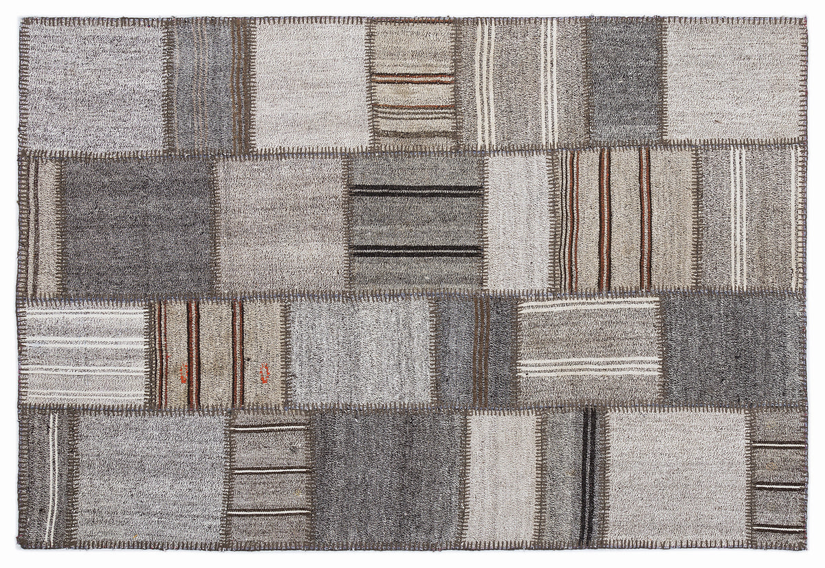 Striped Over Dyed Kilim Patchwork Unique Rug 5&#39;3&#39;&#39; x 7&#39;7&#39;&#39; ft 160 x 230 cm