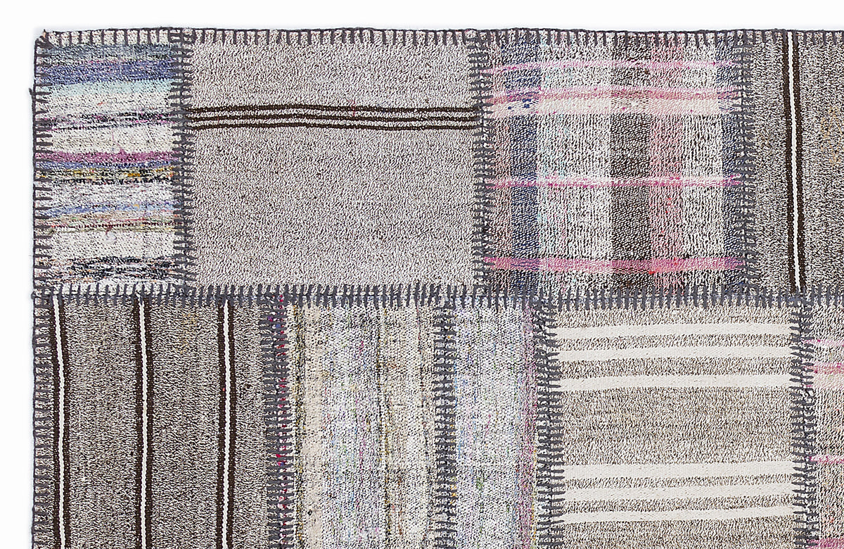 Striped Over Dyed Kilim Patchwork Unique Rug 5&#39;3&#39;&#39; x 7&#39;7&#39;&#39; ft 160 x 230 cm