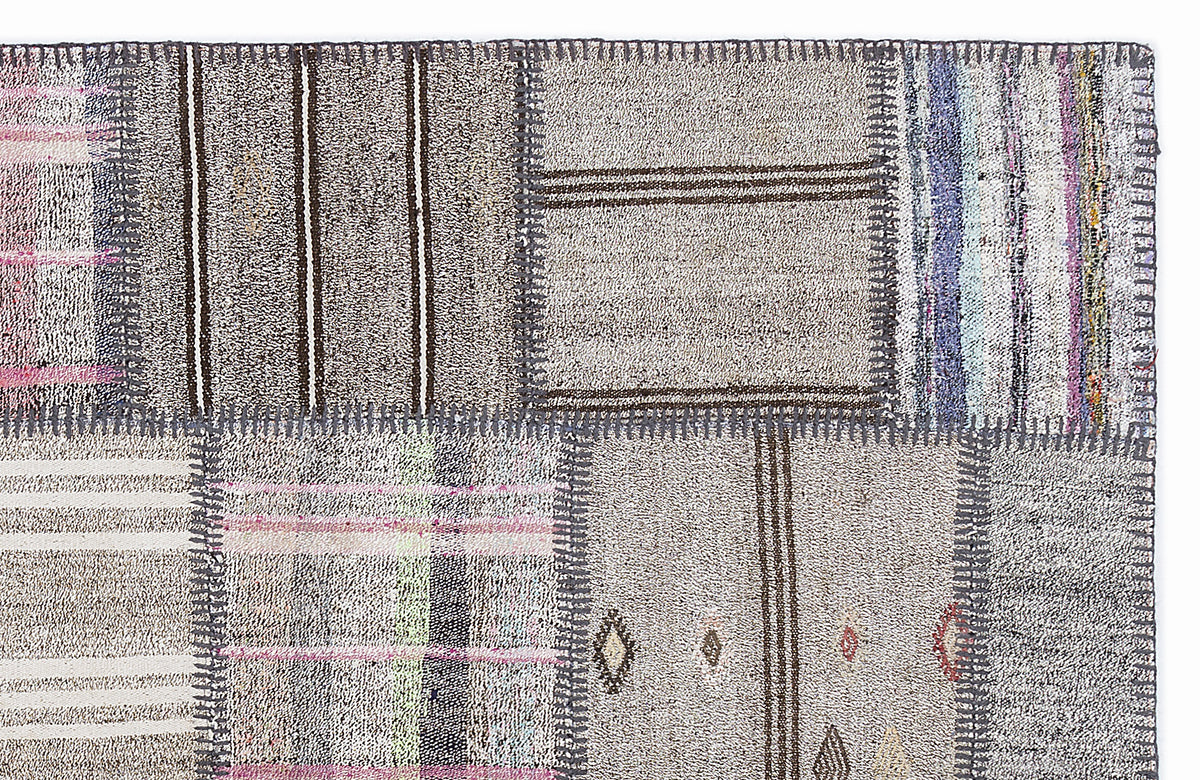 Striped Over Dyed Kilim Patchwork Unique Rug 5&#39;3&#39;&#39; x 7&#39;7&#39;&#39; ft 160 x 230 cm