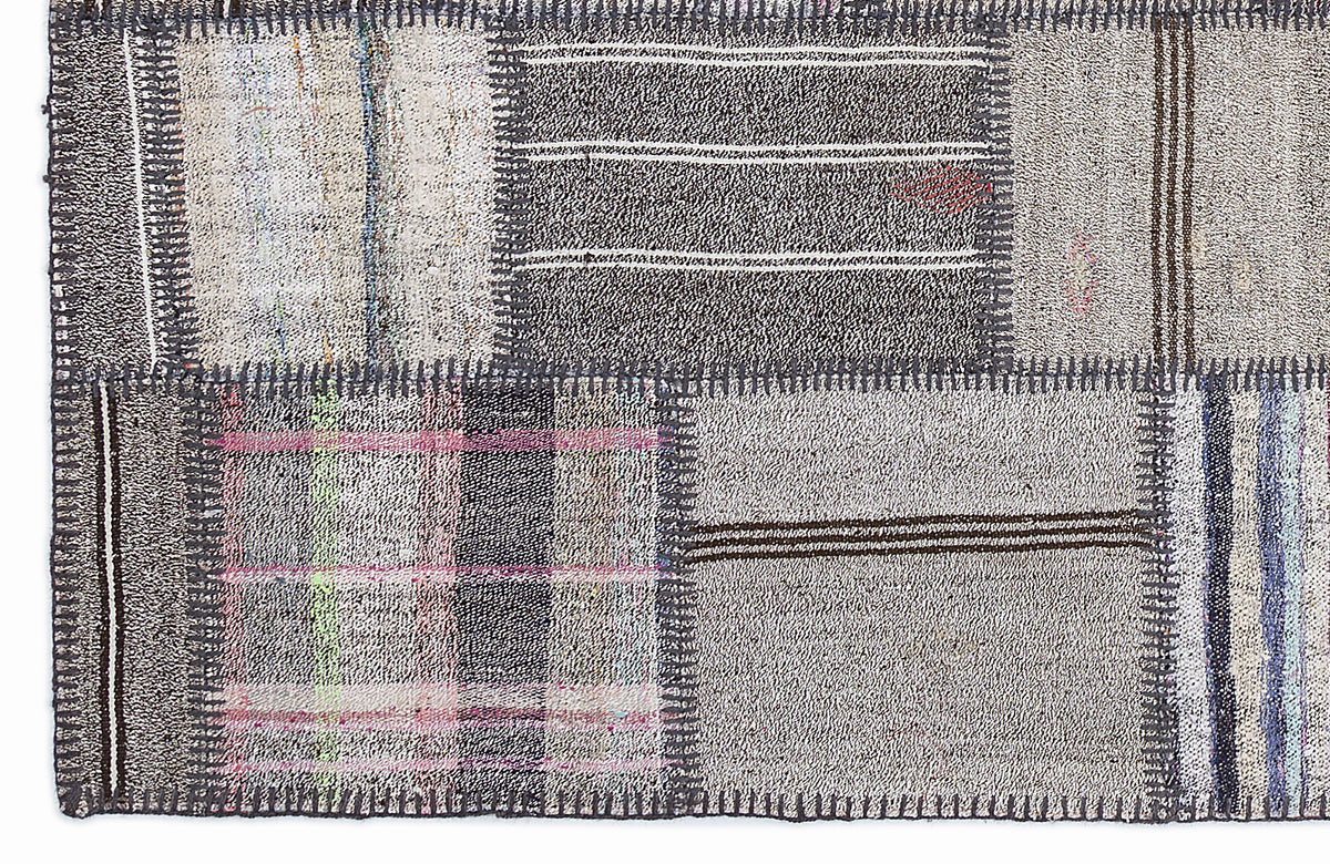 Striped Over Dyed Kilim Patchwork Unique Rug 5&#39;3&#39;&#39; x 7&#39;7&#39;&#39; ft 160 x 230 cm