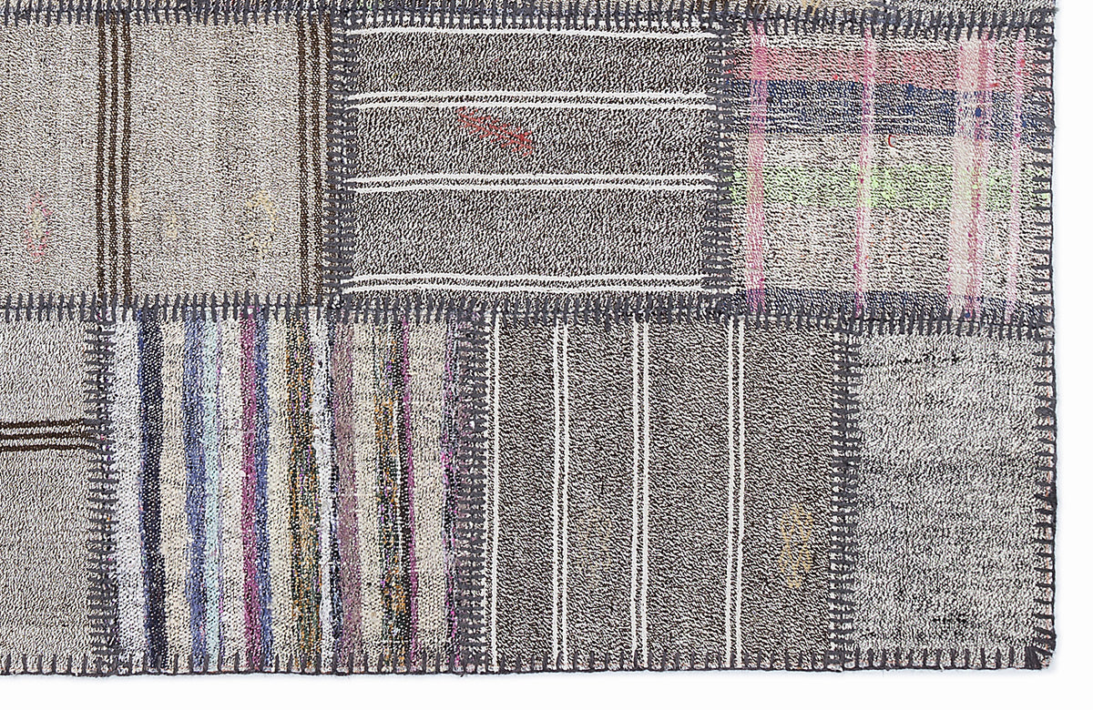 Striped Over Dyed Kilim Patchwork Unique Rug 5&#39;3&#39;&#39; x 7&#39;7&#39;&#39; ft 160 x 230 cm