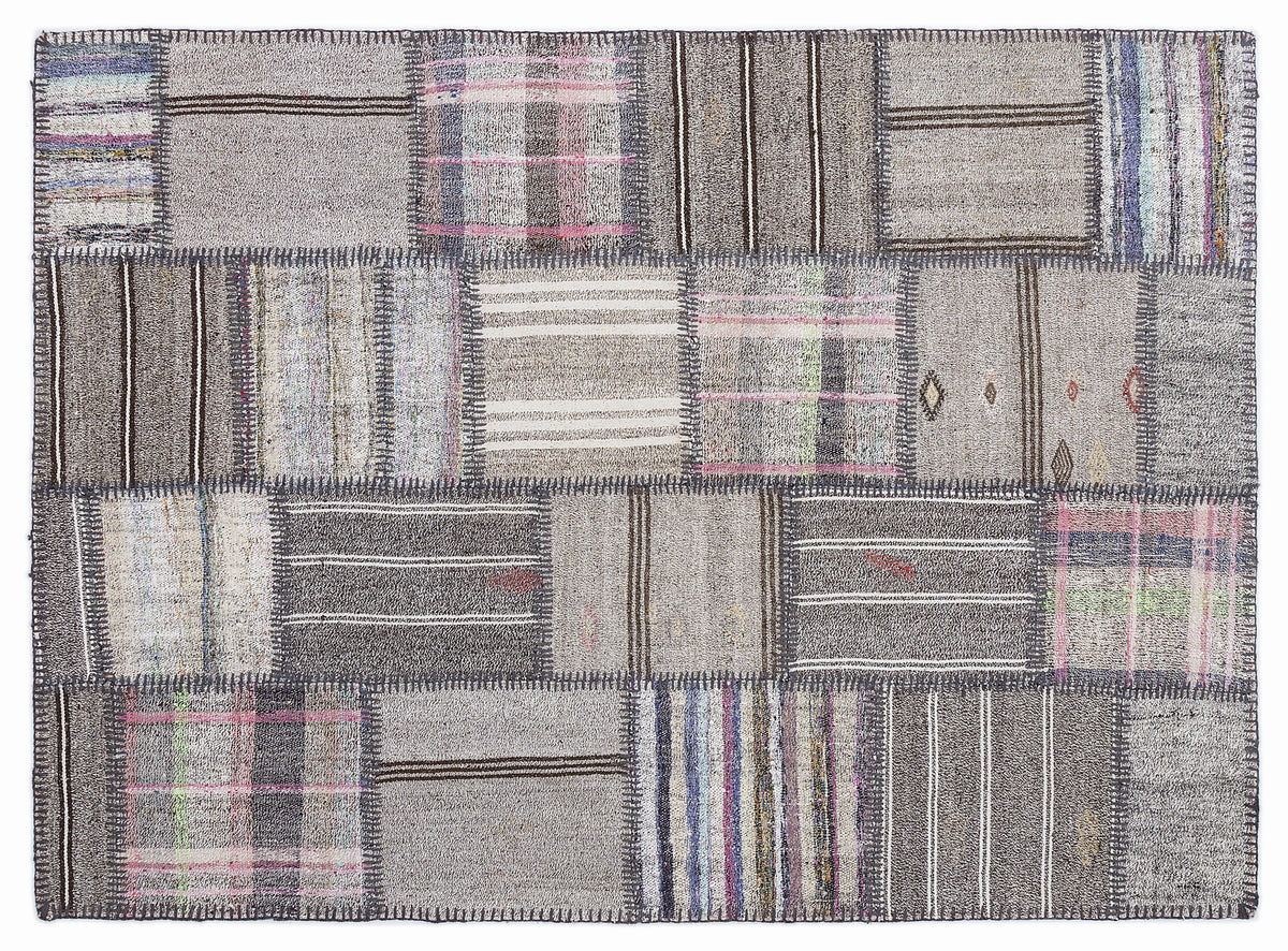 Striped Over Dyed Kilim Patchwork Unique Rug 5&#39;3&#39;&#39; x 7&#39;7&#39;&#39; ft 160 x 230 cm