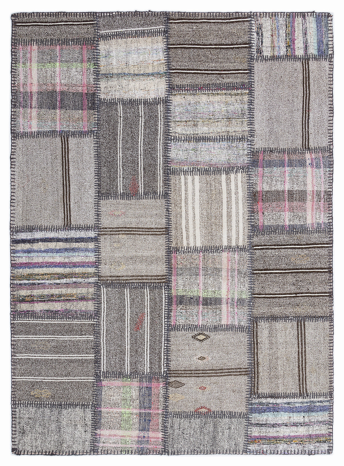 Striped Over Dyed Kilim Patchwork Unique Rug 5&#39;3&#39;&#39; x 7&#39;7&#39;&#39; ft 160 x 230 cm
