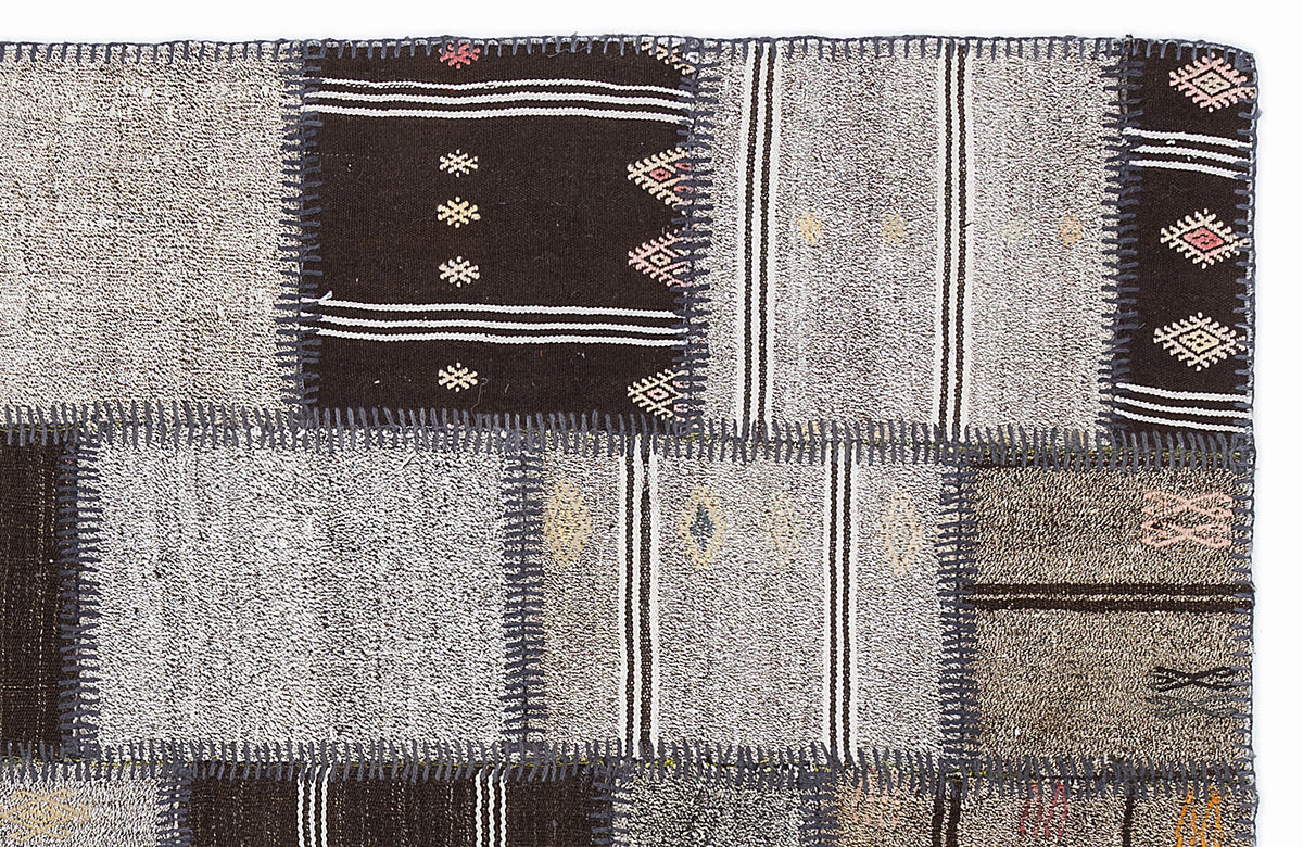 Striped Over Dyed Kilim Patchwork Unique Rug 5&#39;3&#39;&#39; x 7&#39;7&#39;&#39; ft 160 x 230 cm