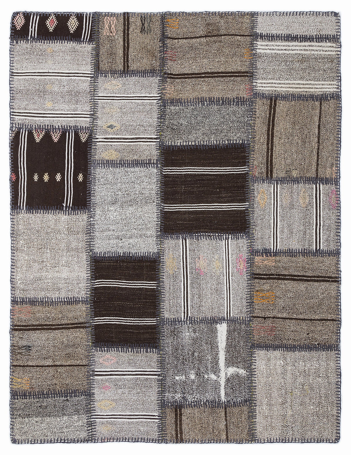Striped Over Dyed Kilim Patchwork Unique Rug 5&#39;3&#39;&#39; x 7&#39;7&#39;&#39; ft 160 x 230 cm