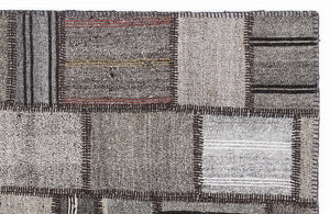 Striped Over Dyed Kilim Patchwork Unique Rug 5'3'' x 7'7'' ft 160 x 230 cm