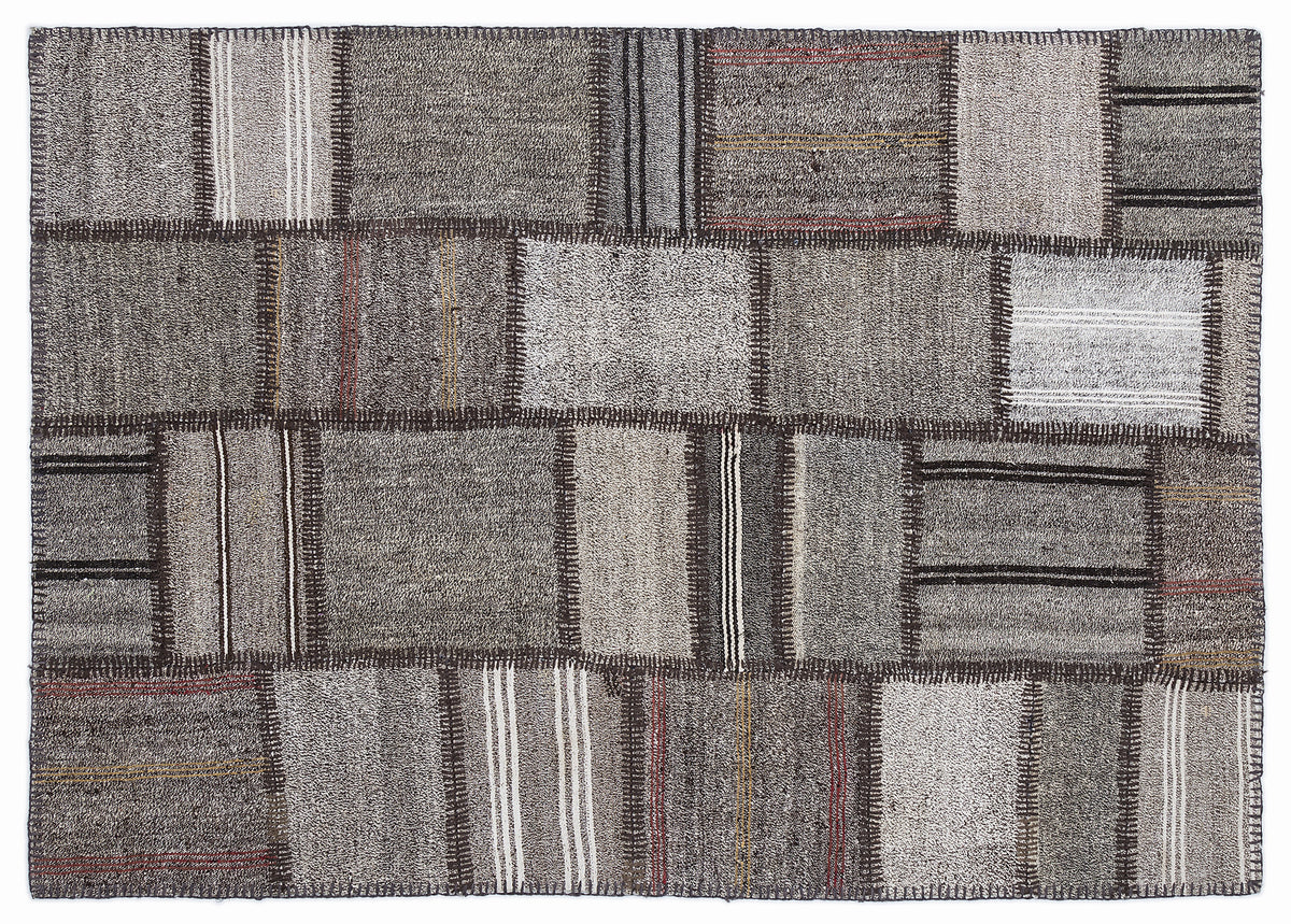 Striped Over Dyed Kilim Patchwork Unique Rug 5&#39;3&#39;&#39; x 7&#39;7&#39;&#39; ft 160 x 230 cm