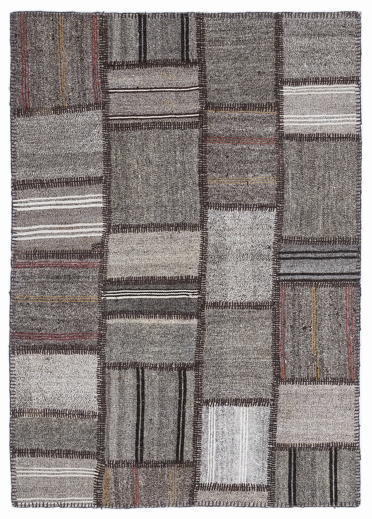 Striped Over Dyed Kilim Patchwork Unique Rug 5&#39;3&#39;&#39; x 7&#39;7&#39;&#39; ft 160 x 230 cm