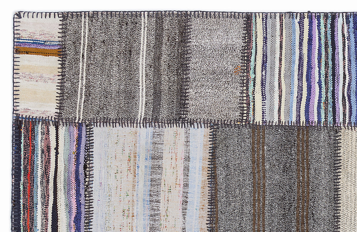 Striped Over Dyed Kilim Patchwork Unique Rug 5&#39;3&#39;&#39; x 7&#39;7&#39;&#39; ft 160 x 230 cm