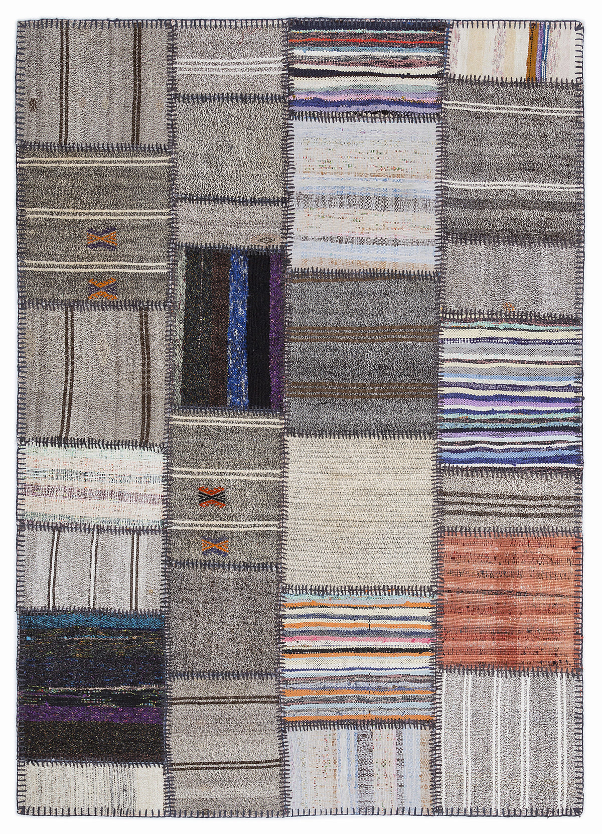 Striped Over Dyed Kilim Patchwork Unique Rug 5&#39;3&#39;&#39; x 7&#39;7&#39;&#39; ft 160 x 230 cm