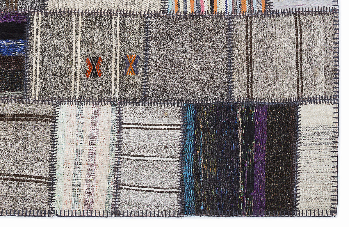 Striped Over Dyed Kilim Patchwork Unique Rug 5&#39;3&#39;&#39; x 7&#39;7&#39;&#39; ft 160 x 230 cm