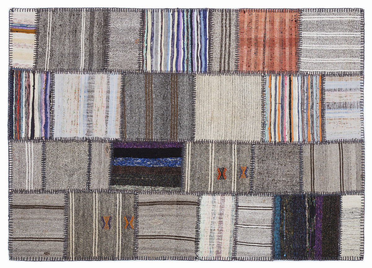 Striped Over Dyed Kilim Patchwork Unique Rug 5&#39;3&#39;&#39; x 7&#39;7&#39;&#39; ft 160 x 230 cm