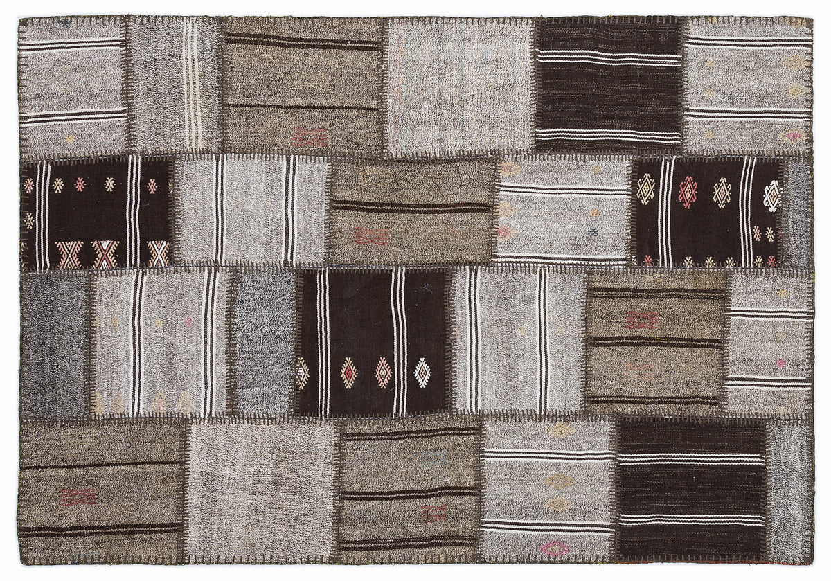 Striped Over Dyed Kilim Patchwork Unique Rug 5&#39;3&#39;&#39; x 7&#39;7&#39;&#39; ft 160 x 230 cm