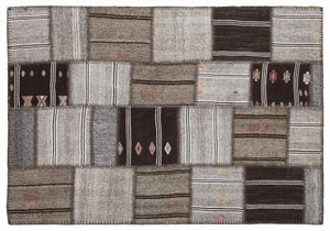 Striped Over Dyed Kilim Patchwork Unique Rug 5'3'' x 7'7'' ft 160 x 230 cm