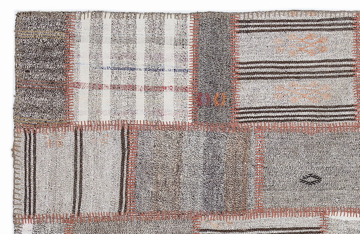 Striped Over Dyed Kilim Patchwork Unique Rug 5&#39;3&#39;&#39; x 7&#39;7&#39;&#39; ft 160 x 230 cm