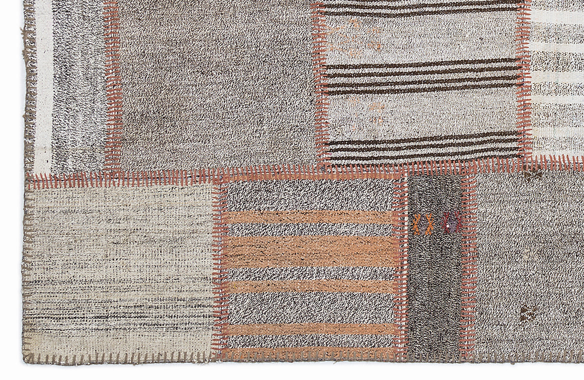 Striped Over Dyed Kilim Patchwork Unique Rug 5&#39;3&#39;&#39; x 7&#39;7&#39;&#39; ft 160 x 230 cm
