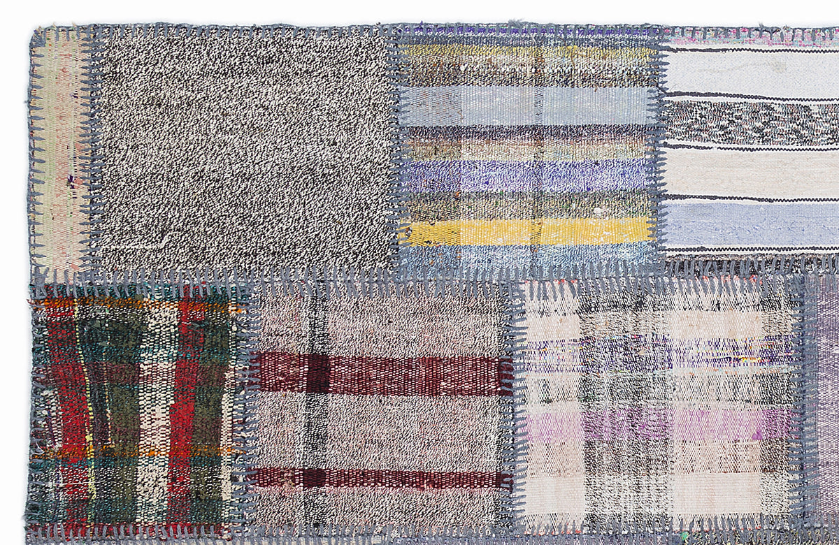 Striped Over Dyed Kilim Patchwork Unique Rug 5&#39;3&#39;&#39; x 7&#39;7&#39;&#39; ft 160 x 230 cm