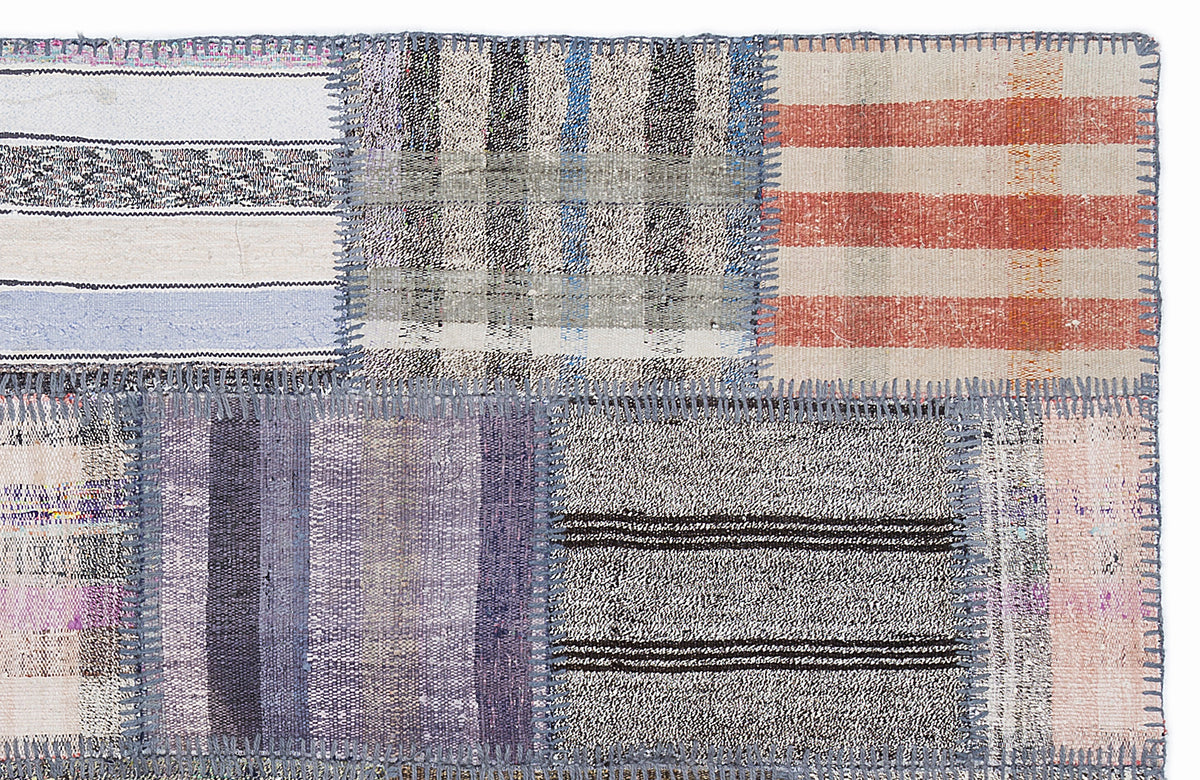 Striped Over Dyed Kilim Patchwork Unique Rug 5&#39;3&#39;&#39; x 7&#39;7&#39;&#39; ft 160 x 230 cm