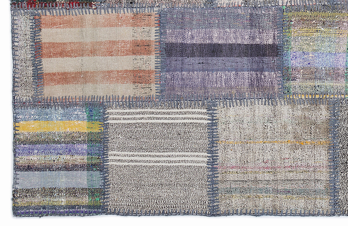 Striped Over Dyed Kilim Patchwork Unique Rug 5&#39;3&#39;&#39; x 7&#39;7&#39;&#39; ft 160 x 230 cm