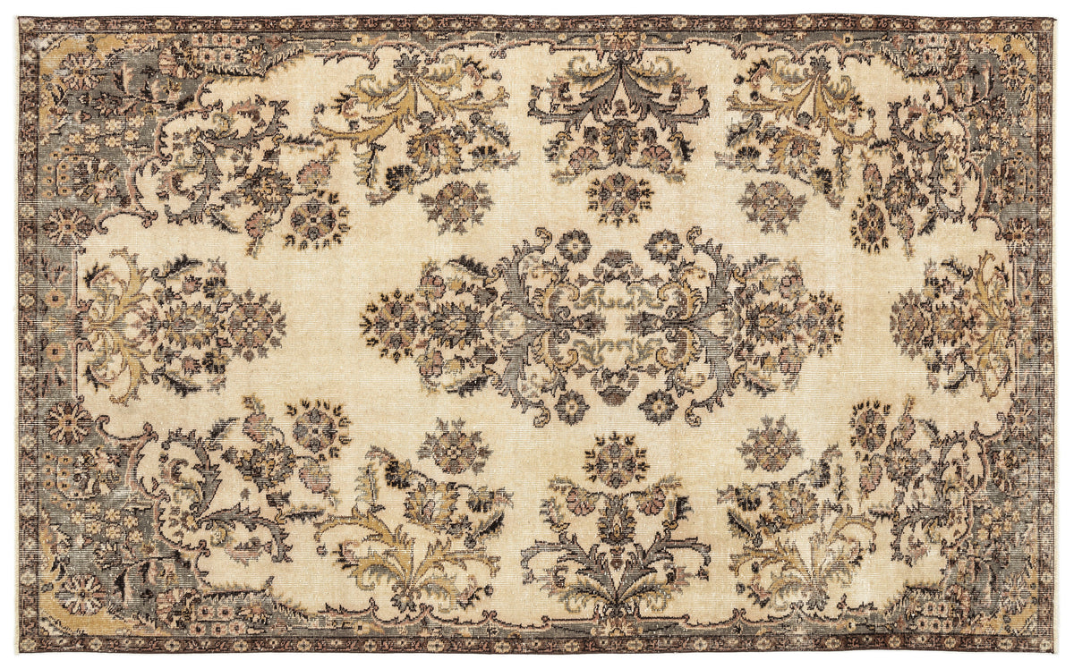 Beige Over Dyed Vintage Rug 5&#39;5&#39;&#39; x 8&#39;10&#39;&#39; ft 165 x 269 cm