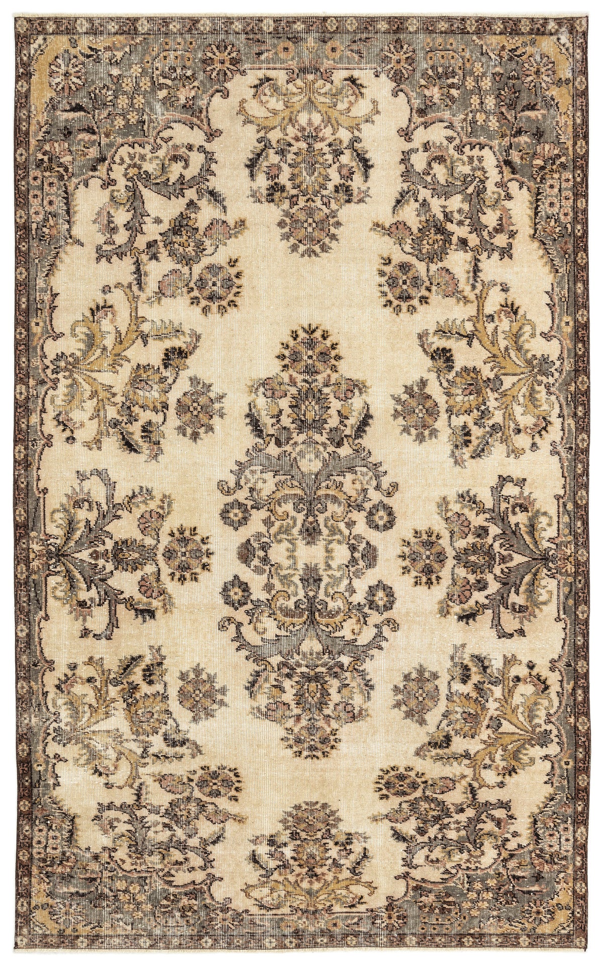 Beige Over Dyed Vintage Rug 5&#39;5&#39;&#39; x 8&#39;10&#39;&#39; ft 165 x 269 cm