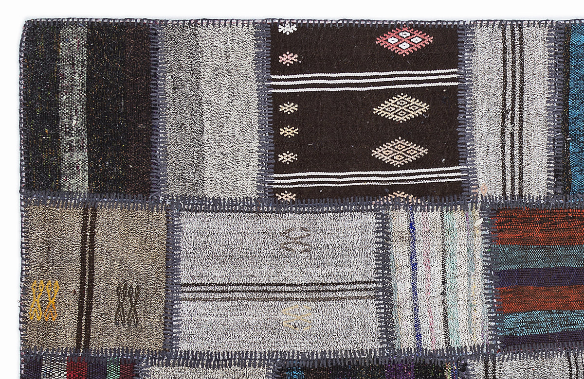 Striped Over Dyed Kilim Patchwork Unique Rug 5&#39;3&#39;&#39; x 7&#39;7&#39;&#39; ft 160 x 230 cm