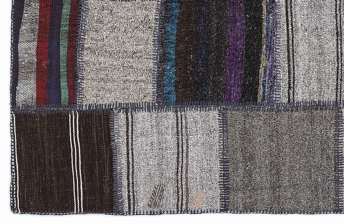 Striped Over Dyed Kilim Patchwork Unique Rug 5&#39;3&#39;&#39; x 7&#39;7&#39;&#39; ft 160 x 230 cm