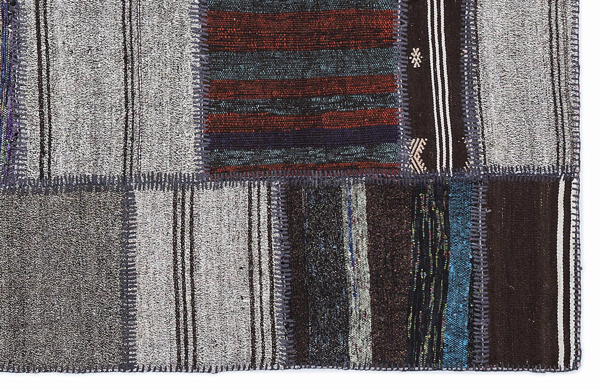 Striped Over Dyed Kilim Patchwork Unique Rug 5&#39;3&#39;&#39; x 7&#39;7&#39;&#39; ft 160 x 230 cm
