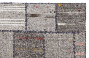 Striped Over Dyed Kilim Patchwork Unique Rug 5'3'' x 7'7'' ft 160 x 230 cm