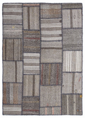 Striped Over Dyed Kilim Patchwork Unique Rug 5'3'' x 7'7'' ft 160 x 230 cm