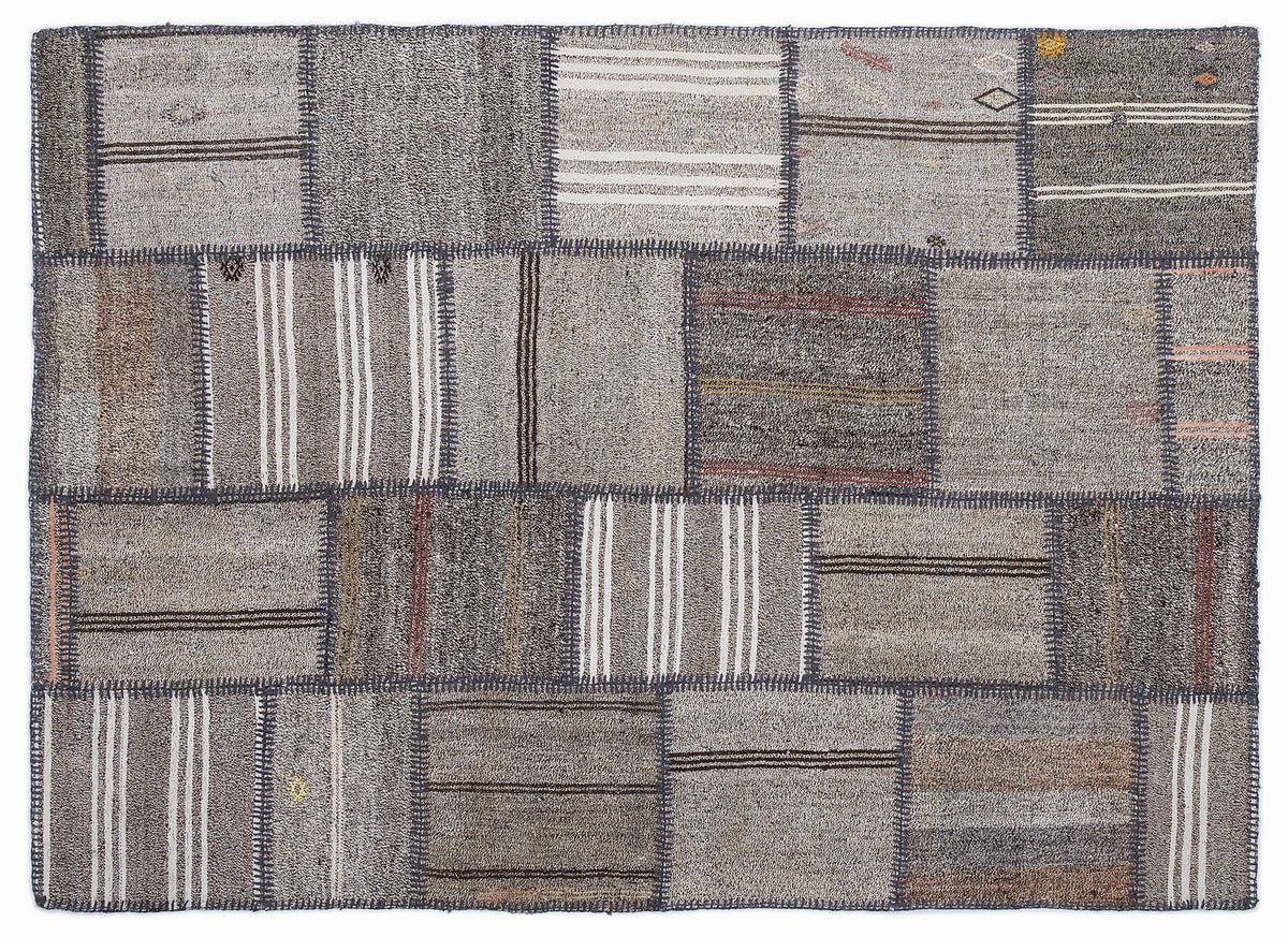 Striped Over Dyed Kilim Patchwork Unique Rug 5&#39;3&#39;&#39; x 7&#39;7&#39;&#39; ft 160 x 230 cm