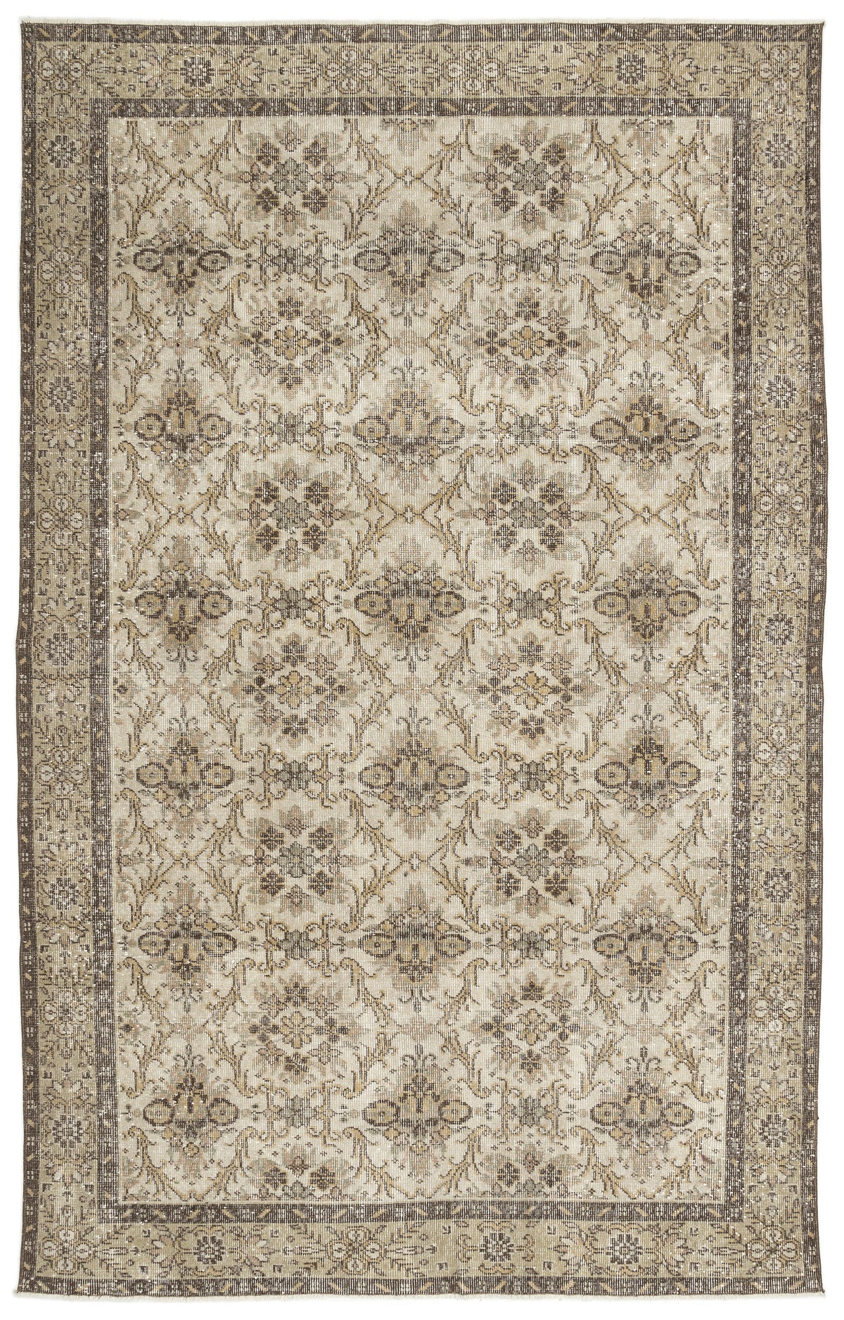 Beige Over Dyed Vintage Rug 5&#39;12&#39;&#39; x 9&#39;8&#39;&#39; ft 182 x 295 cm