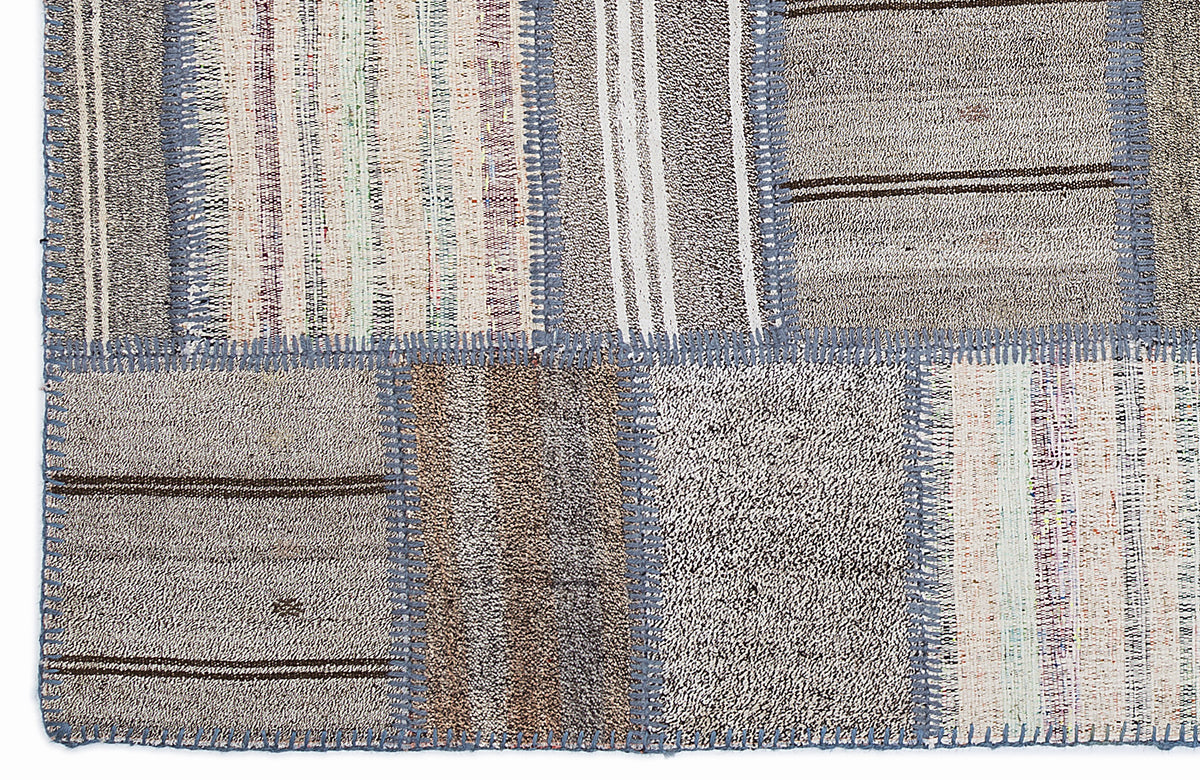 Striped Over Dyed Kilim Patchwork Unique Rug 5&#39;3&#39;&#39; x 7&#39;7&#39;&#39; ft 160 x 230 cm