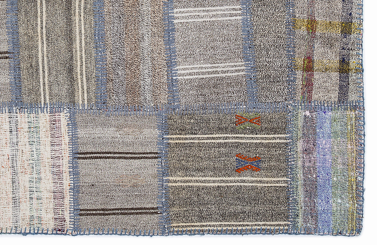 Striped Over Dyed Kilim Patchwork Unique Rug 5&#39;3&#39;&#39; x 7&#39;7&#39;&#39; ft 160 x 230 cm