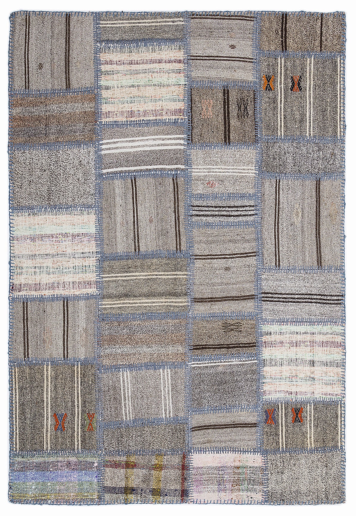 Striped Over Dyed Kilim Patchwork Unique Rug 5&#39;3&#39;&#39; x 7&#39;7&#39;&#39; ft 160 x 230 cm