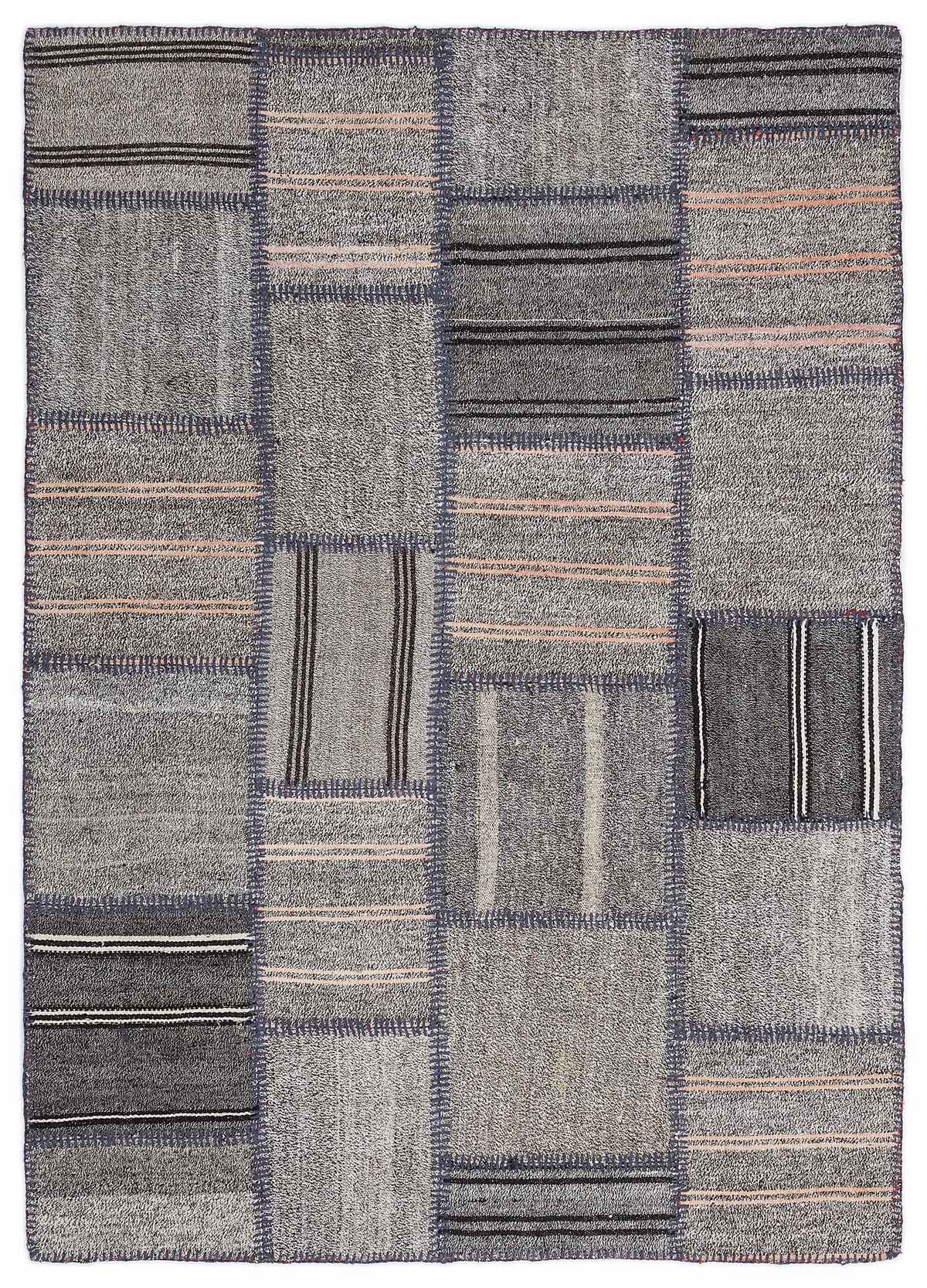 Striped Over Dyed Kilim Patchwork Unique Rug 5&#39;3&#39;&#39; x 7&#39;7&#39;&#39; ft 160 x 230 cm